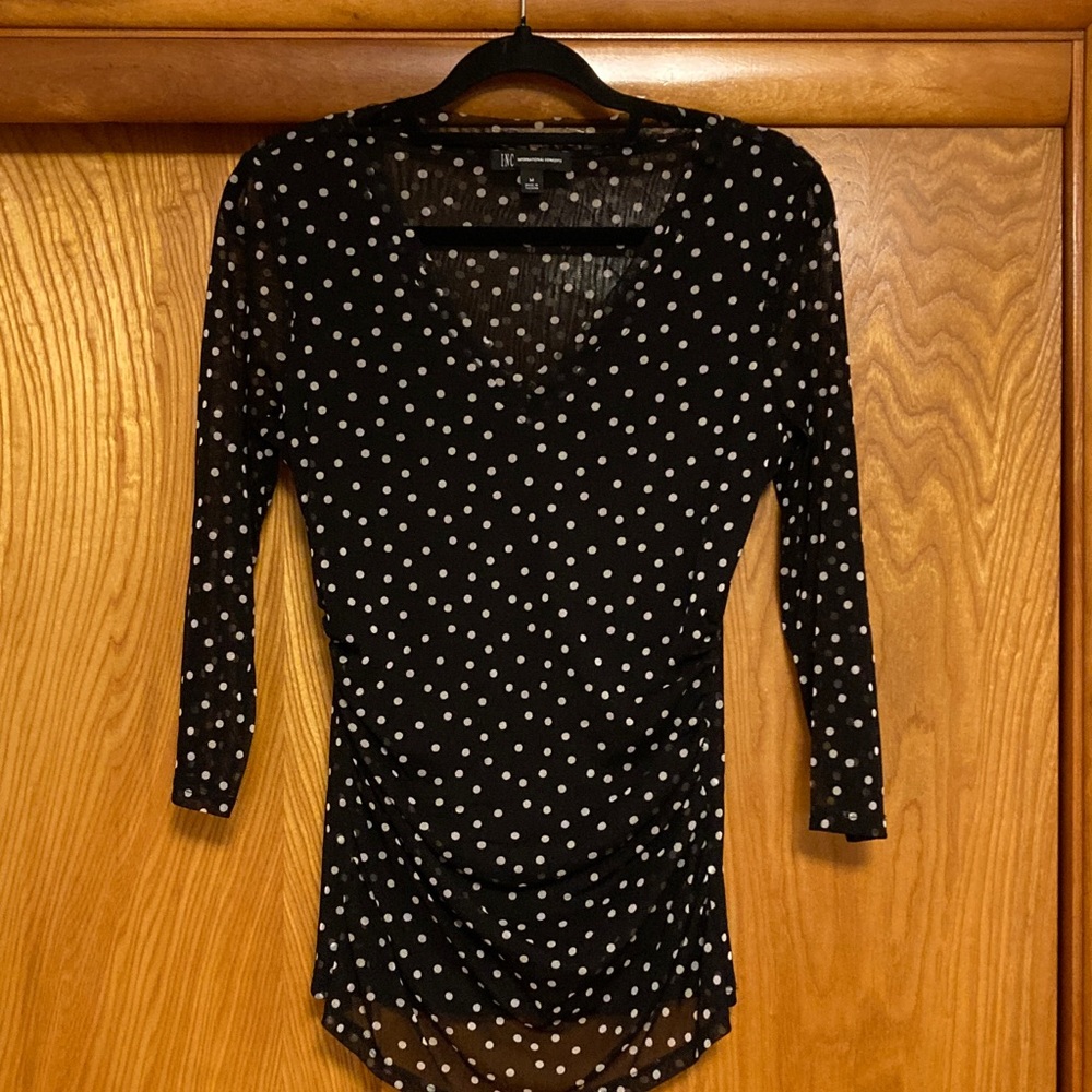 INC International Concepts Black and White Polka Dot Blouse